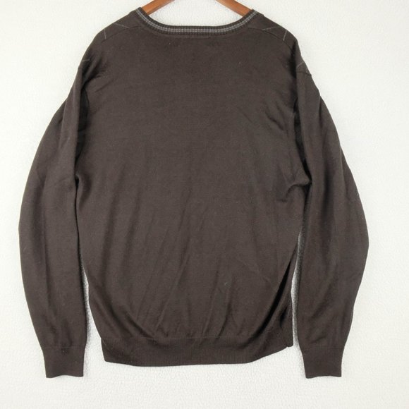 Alfred Sung Sweater Mens Large Brown Argyle Merino Wool Blend V Neck Preppy - Picture 4 of 7